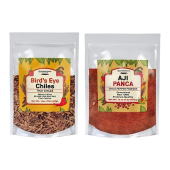 Whole Bird's Eye Chiles and Aji Panca Chile Pepper Powder Bundle, 1 lb Each, Hot & Spicy