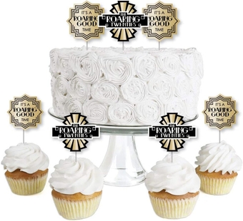 Roaring 20's - Dessert Cupcake Toppers - 1920s Art Deco Jazz Party Clear Treat Picks - Set  24