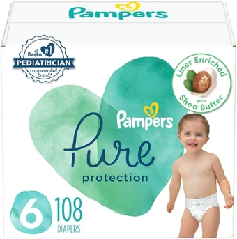 Pure Protection Diapers - Size 6, One Month Supply (108 Count), Hypoallergenic Premium Disposable Baby Diapers