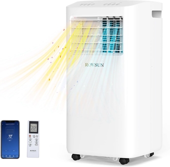WiFi Enabled 10000 BTU Portable Air Conditioner with Heat, 4-in-1 Cooler, Heater, Dehumidifier, Fan, Room Mobile AC Unit with Remote/APP Control, Rolling Wheels & Easy Installation Kit
