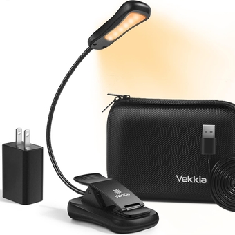 Book Light Set with Charger, Clip on Reading Light in Bed with 3 Brightness, Up to 60 Hrs, Rechargeable, Eye-Care Warm LED for Read Before Bed (Incl Travel Case, Cable)