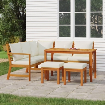 6 Piece Patio Dining Set with Cushions Solid Wood Acacia,Outdoor Furniture Sets-128.04lbs