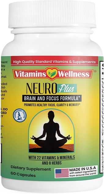 Vitamin  - Neuro Plus Brain & Focus Supplement - Memory and Brain wellness formula - Nootropics brain support supplement (Vitamin B Complex, Zinc, Magnesium & Iron for Healthy Brain Function)