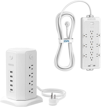 Power Strip Tower,  Surge Protector Power Strip Flat Plug Extension Cord 6ft, 8 Outlet 5 USB Desktop Charging Station, Individual Switches, UL Listed, 1080 J, Circuit Breaker, for Home Office