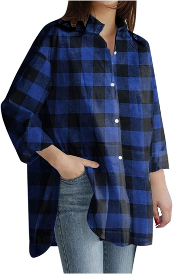 Womens Plus Size Button Down Shirts Oversized Boyfriend Dressy Blouses Casual Long Sleeve Loose V Neck Long Tunic