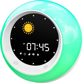 I.CODE Sun & Moon Rise Kids Alarm Clock, Children's Sleep Trainer ,Sleep Sound Machine, Wake Up Light & Night Light ,Teach Kids Day & Night