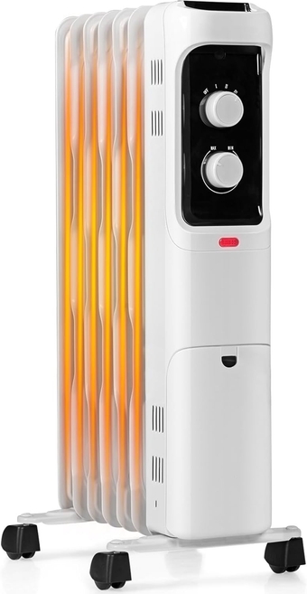 Oil Filled Radiator Heater, 1500W Portable Electric Room Heater with 3 Heating Modes, Adjustable Thermostat, Overheat & Tip-Over Protection, Powerful Space Heaters for Indoor Use (White)