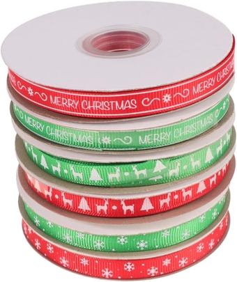 6 Rolls Christmas Hair Bows Ribbon Christmas Craft Ribbon Christmas Tree Ribbons Christmas Tree Garland Holiday Flower Garland Decorations Packing Ribbon Packaging Tape Small roll