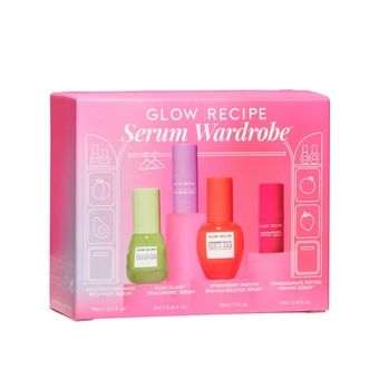Serum Skin Care Set- Avocado Ceramide Serum + Strawberry Smooth AHA BHA Serum + Plum Plump Hyaluronic Acid Serum + Pomegranate Peptide Firming Serum Set - 4 Piece Travel Skincare Gift Set