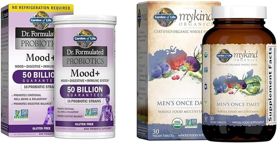 Dr. Formulated Probiotics Mood+ Acidophilus Probiotic Supplement - Promotes Emotional Well-Being & Organics Multivitamin for Men - Men's Once Daily Whole Food Vitamin Supplement Tablets