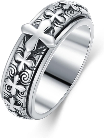 Spinner Rings - Fidget Rings for Anxiety for Women Sterling Silver Cross/Gemstone/Lotus/Flower Spinning Ring Worry Stress Relieving Boredom ADHD Autism Ring