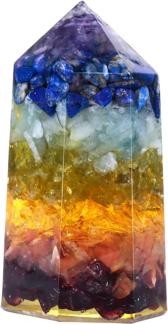 Healing Crystals in Resin Points for Reiki Chakra, Orgone Energy Stone Crystal Wands Mediation Therapy Ornament 7 Chakra Crystal Stone