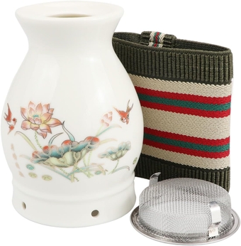 Multi-Purpose Ceramic Moxibustion Jar, Portable Gua Sha Jar Moxibustion Cup with Cloth Cover, Back Massage Tool for Lumbar Spondylosis, Cervical Spondylosis and Arthritis Pain Relief(C)