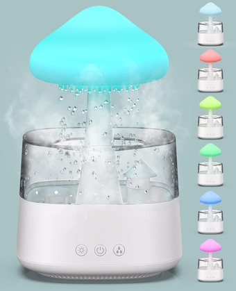 Rain Cloud Humidifier Water Drip, Mushroom Humidifier Waterfall Lamp, Mushroom Diffuser, Cloud Humidifier Rain Drop, Rain Sounds for Sleeping, Rain Cloud Diffuser