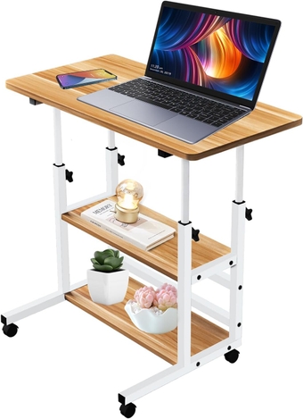 Mobile Stand Up Desk，Laptop Desks Adjustable Height， Up Table with Wheels Double Layer Storage Computer Workstations. (15.7"x23.6",Oak)