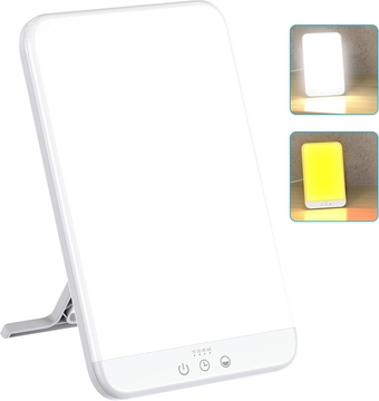 Light Therapy Lamp, Ultra-Thin UV-Free 10000 Lux Therapy Light, Timer Function, Adjustable Brightness Levels, Two Color Temperature, 90° Rotatable Stand for a Happy Life