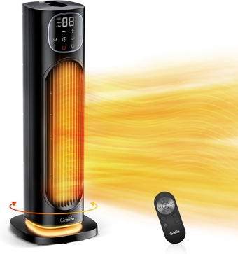 Space Heater Large Room,1500W Portable Electric Heater for Indoor Use with Thermostat, Digital Display, 12H Timer, Eco Mode, Remote Control, Overheat Protection, 24 Inch for Office Bedroom Home