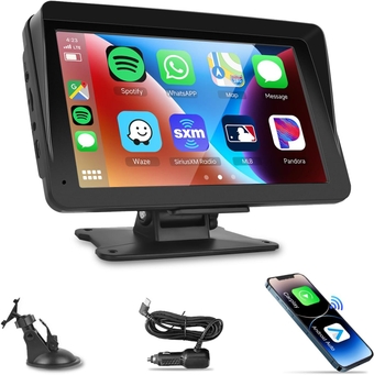 Podofo Wireless CarPlay Car Screen, 7'' HD IPS Touchscreen Portable Car Radio Receiver, Car Stereo with Android Auto/Ariplay Mirror Link/Bluetooth/GPS, for Car Truck SUV Pickup RV Van
