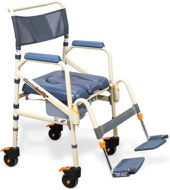 SolutionBased SB7e Lightweight Aluminum Folding Roll in Shower Chair with Flip-Up Footrests - Wheeled Shower Chairs for Disabled - Portable and Compact Shower Wheelchair for Elderly