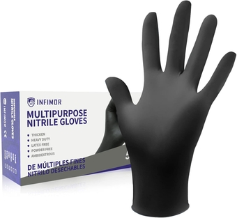 Nitrile Disposable Gloves Powder Free, 6 Mil Heavy Duty Gloves for Mechanic Black Gloves, Medium, Pack/50