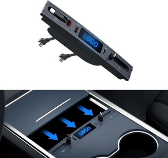 for Tesla USB Hub, Docking Station with Retractable Fast Charging Cable for Tesla Model 3 Model Y 2021 2022 2023, Interior Accessories for Tesla Model 3/Model Y Center Console