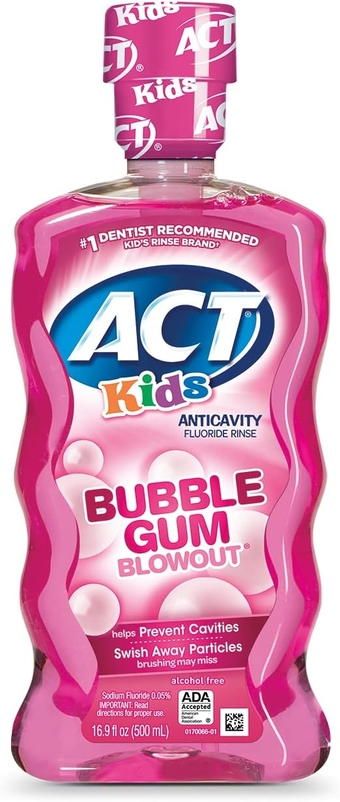 L’il  Calcium + D3 Gummy Supplement for Kids Bone Support, ACT Kids Anticavity Fluoride Rinse Bubble Gum Blowout Flavor, 150 Gummies + 16.9 fl oz Bottle