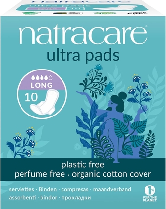 Ultra Pads,Organic Cotton Cover,Long Natracare 10 Pads Box