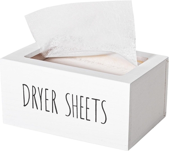 Laundry Room Decor Dryer Sheet Container Wood Detergent Dispenser Organization and Storage Box Holder for Laundry Pods, Dryer Balls, White
