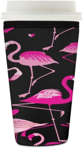 Cute Pink Flamingo Reusable Iced Coffee Cup Sleeve Insulator Sleeve for 26-28oz Cold Drink Cups