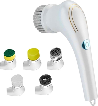 Electric Scrubber, Handheld Cleaning Brush, Includes 5 Replaceable Heads, Bathroom, Kitchen, Floor, Dish, Shoe, Glass - Multifunctional Home Accessory