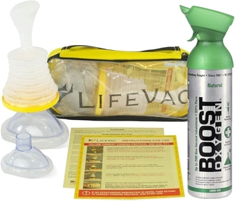 LifeVac Yellow Travel Kit Choking Rescue Device, Portable Suction Airway First Aid Kit with Boost Oxygen 95% Pure Pocket Sized Oxygen for Endurance, Performance, and Recovery (10 Liter, 1 Pack)
