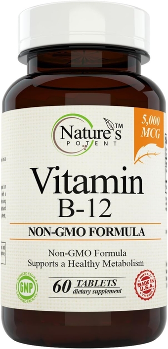 Vitamin B-12, 5000mcg, Non-GMO Supplement with Methylcobalamin (Methyl B12) - Best Support for Boosting Metabolism & Increase Energy Levels – Offered (60 Tablets)