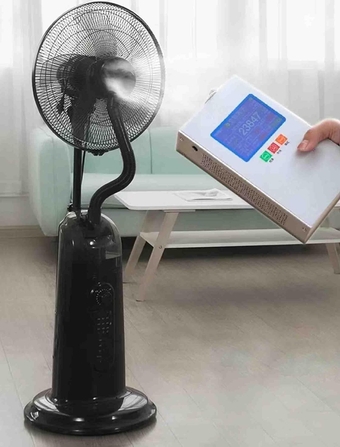 Intelligent Cool Mist Standing Oscillating Fan, Spray Electric Fan Household Humidification Vertical Floor Fan Remote Control