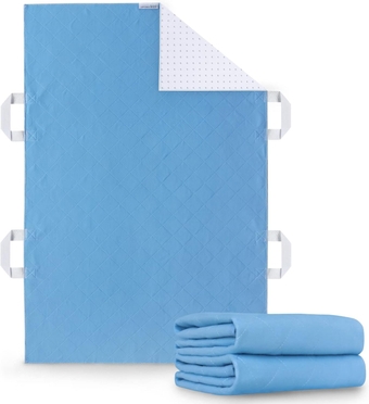 Positioning Bed Pad with 4 Handles 2 Pack, Washable and Reusable Pee Pads, Incontinence Hospital Chuck Pads for Adults, Elderly, Kids, Toddler, 34'' x 52'', Blue