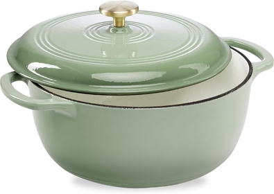 6 Quart Enamel Cast-Iron Round Dutch Oven, Family Style Heavy-Duty Pre-Seasoned Cookware for Home, Kitchen, Dining Room, Oven Safe w/Lid, Dual Handles - Sage Green