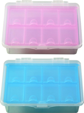 Weekly Pill Organizer 2 Pack, 2 Tier Travel Pill Organizer for Vitamin, Medicine, Supplyment, Portable Pill Container Small Pill Box, Pill Sorter, Blue and Pink