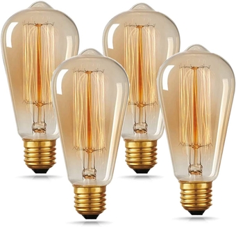 ST64 Edison Bulbs, E26/E27 Base 110V-40W 4-Pack Vintage Light Bulb, Amber Glass Warm Light Dimmable Decorative Bulbs for Livingroom Kitchen Table Light etc.