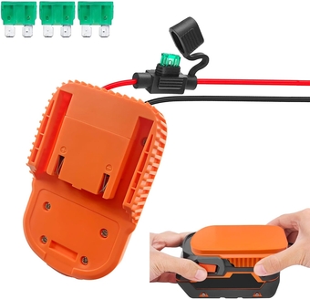 Power Wheel DIY Adapter for Ridgid AEG 18V Hyper Battery Dock Power Connector for Rc Toy Car Truck, e-Bike, with Fuse & Wire terminals (14AW Wire)