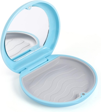 Retainer Container Case with Mirror Dental Retainer Holder Denture Case Retainer Box with Magnetic Closure, Mouthguard Case Denture Holder Case Night Guard Case Slim - Blue