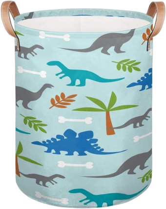 Dinosaur Large Round Laundry Basket Collapsible Laundry Hamper with Leather Handles Durable Dirty Clothes Storage Bins for Living Room Bedroom Dorm Closet Organizers and Storage