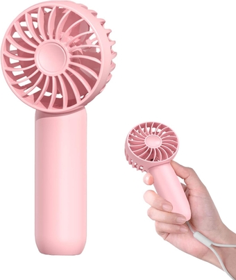 Mini Portable Fan, Handheld Fan Small Pocket Fan USB Rechargeable 3 Speed Personal Fan for Travel Outdoor Indoor (Pink)