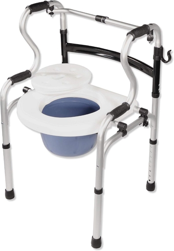 Dual Folding 5-in-1 Bathroom Mobility & Aid Commode Walker Seat, Height Adjustable Daily Living Aid