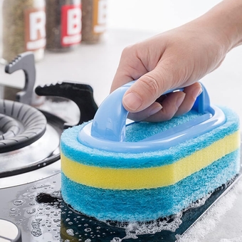 Handled Bathtub Scrubber Sponge Brush,Blue Soft Magic Sponge Eraser Bathtub Ceramic Tile Cleaner Kitchen Pool Scrub Cleaning Brush Strong Scouring Pads Scrubbers Dish Washing Abrasive Pads Brush