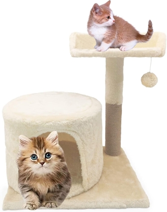 Small Cat Tree for Indoor Cats Condo Scratching Posts Sisal-Covered Kitten Scratcher Post Dangling Ball Plush Perch Bed Kitty Play House Furniture Activity Center for Kittens