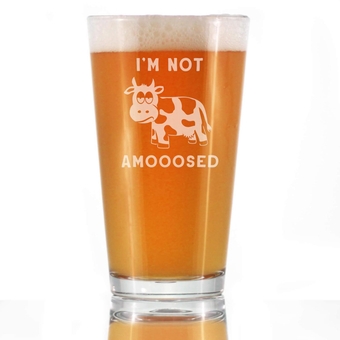 Not Amooosed - 16 oz Pint Glass for Beer - Funny Cow Gifts for Men & Women - Fun Cow Themed Decor