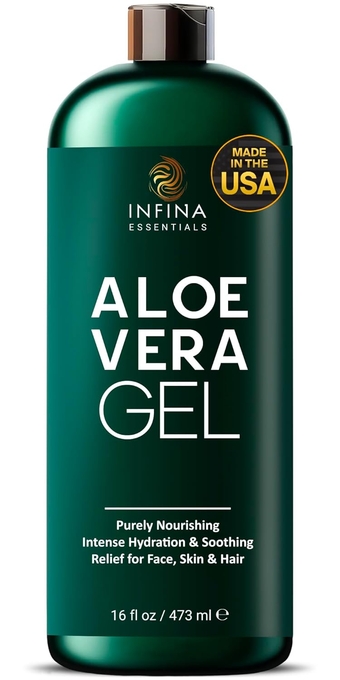 Aloe Vera Gel for Face, Hair & Skin - Soothing Aloe Gel for Sunburn Relief - Made with Organic Aloe Vera 95%, Chamomile & Vit E, for All Skin Types - 16 fl oz