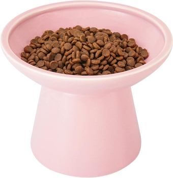 Extra Wide Elevated Cat Bowls - Ceramic Cat Food Bowl 6.2" Raised Cat Food Bowls Elevated Shallow Cat Food Dish, Whisker Fatigue, Lead & Cadmium Free, 5" Good Height for Cat Feeding - Pink
