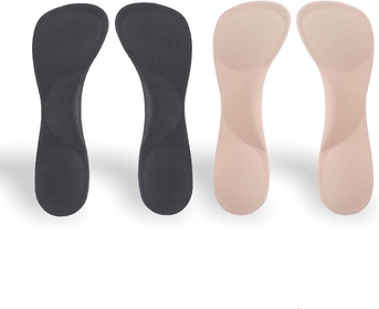 Silicone Gel Invisible Slim Inserts Liners, Ball of Foot & Arch Support Insoles, Arch Pain Foot Heel Pain Relief, 3/4 Length for Women Shoes High Heel Shoes 5-7, 2 Pairs-Nude & Black