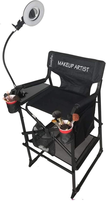 Portable Big Daddy Heavy-Duty Makeup Artist Chair with Mini LED Ring Light - Perfect for Makeup, Salon, Events with 29 Inch Seat Height