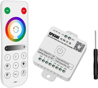 SP630E Bluetooth LED Controller, 4 Zones 2.4GHz RF Remote & APP Control, DC5V-24V LED Controller Support FCOB COB SMD PWM or SPI RGB RGBW LED Strip WS2811 WS2812B WS2814 WS2815 SK6812 IC etc